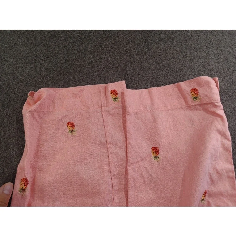 Sun Moda Resort Wear Capri Pants Pint Linen Cotton Embroidered Pineapples Small